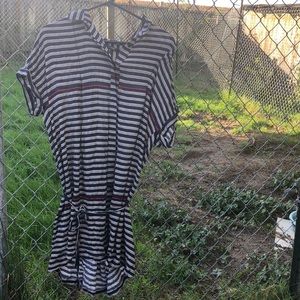 Striped Navy Dress with Tie